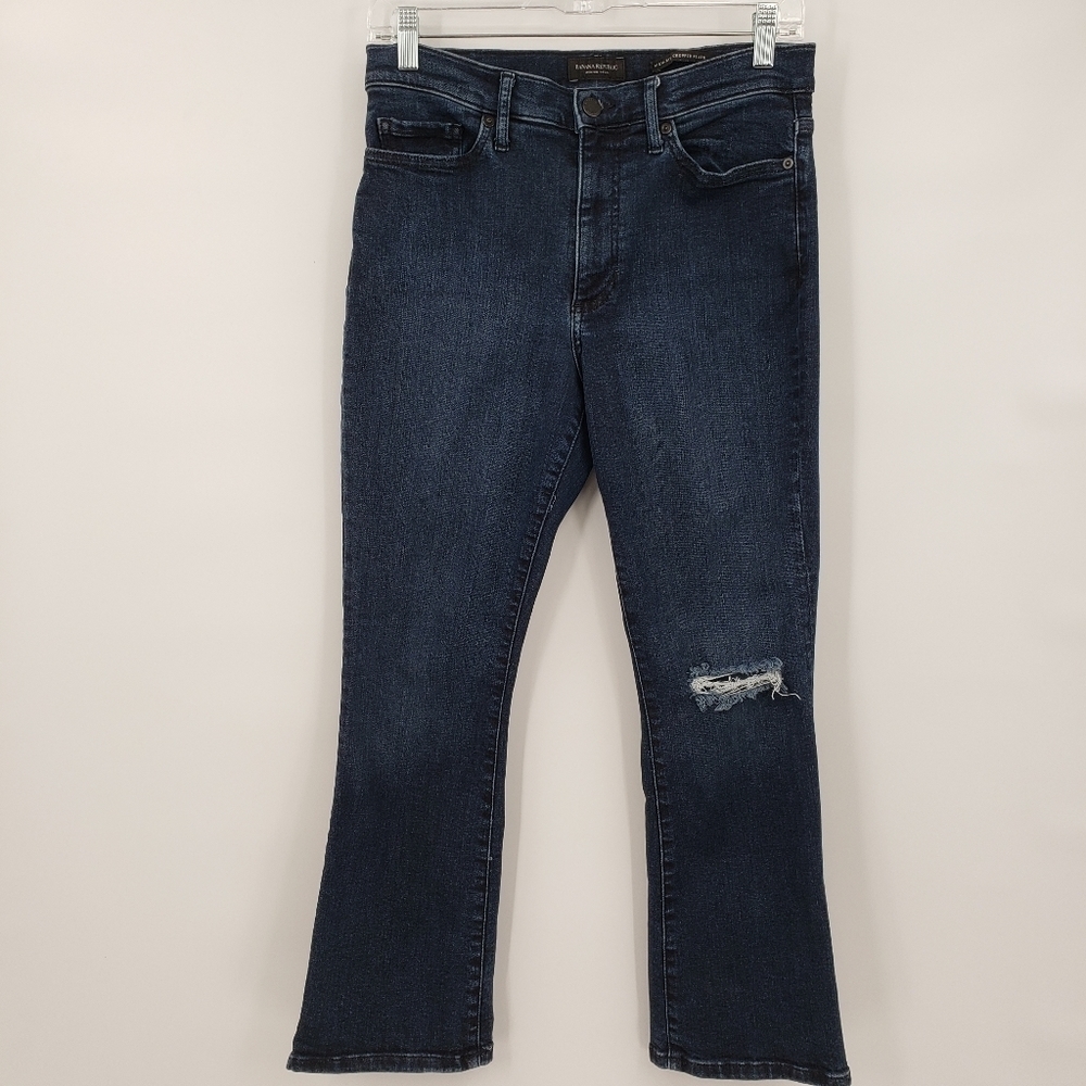 Banana Republic Premium Denim High-Rise Cropped Flare Jeans, Size 28
